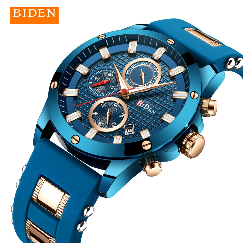 BIDEN high-end watches men silicone belt waterproof business luxury japanese quartz movement watch