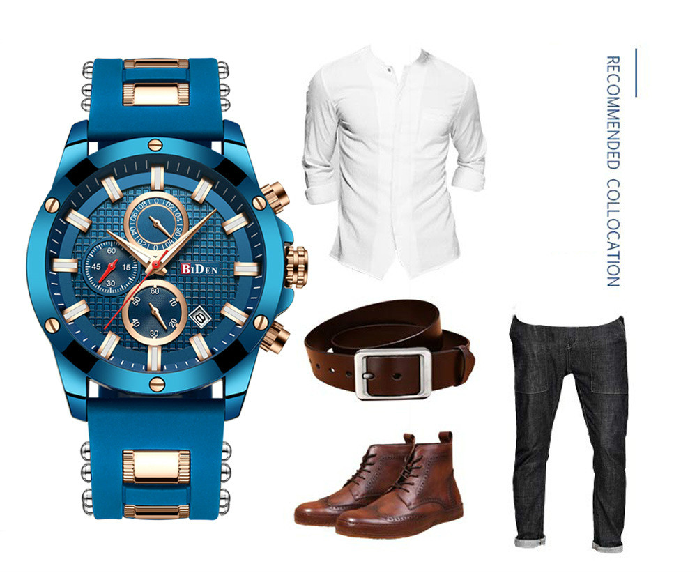 BIDEN high-end watches men silicone belt waterproof business luxury japanese quartz movement watch