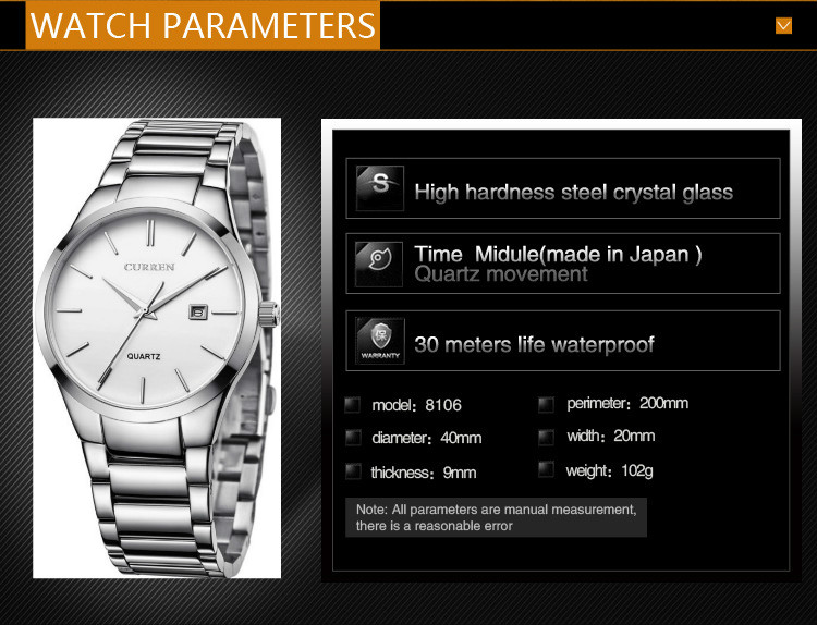 CURREN brand watches men fashion luxury watche stainless steel japan quartz watchs Watches men watch