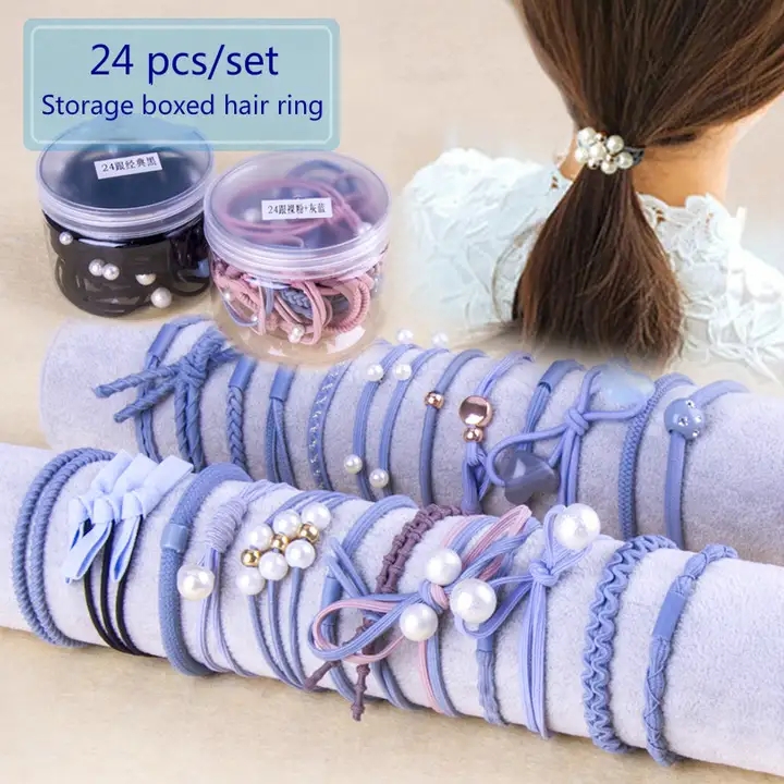 24 Pcs/Set Rubber band Hair Rings Ropes Set hairBand Headwear Ribbon set girl makecup Accessories