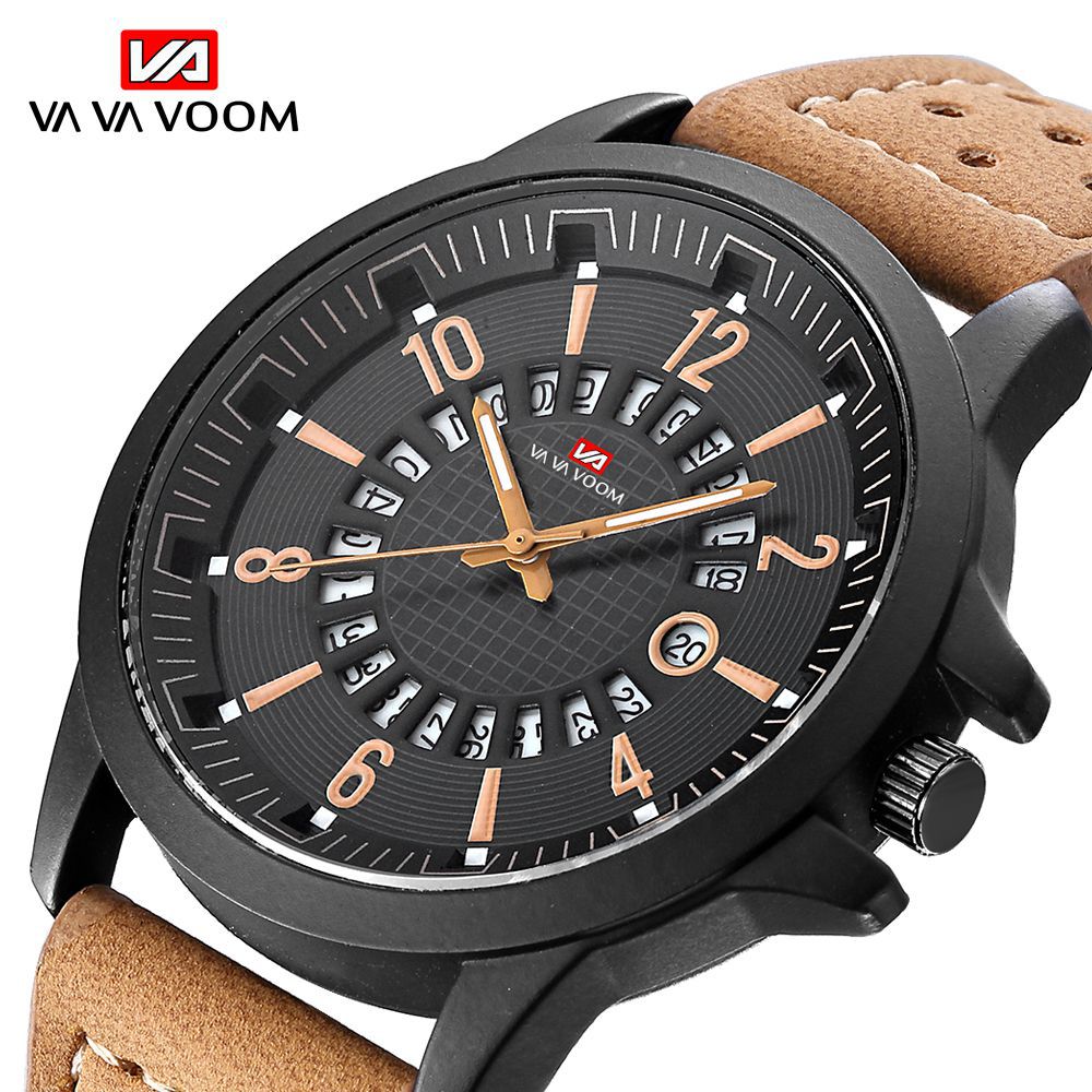 VA VA VOOM Brand Fashion  Watches For Men Casual Outdoor Sports Watche Pu Leather Business Watchs Belt Wristwatch Watch