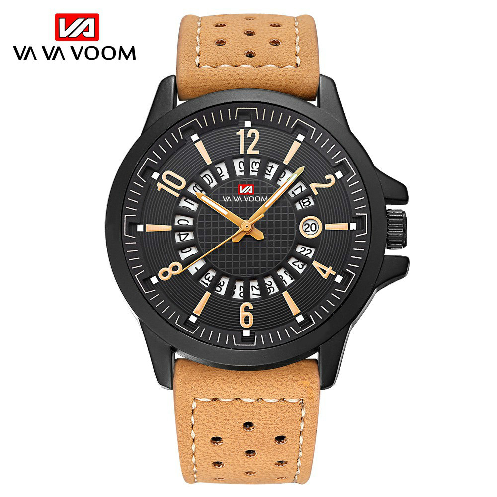 VA VA VOOM Brand Fashion  Watches For Men Casual Outdoor Sports Watche Pu Leather Business Watchs Belt Wristwatch Watch