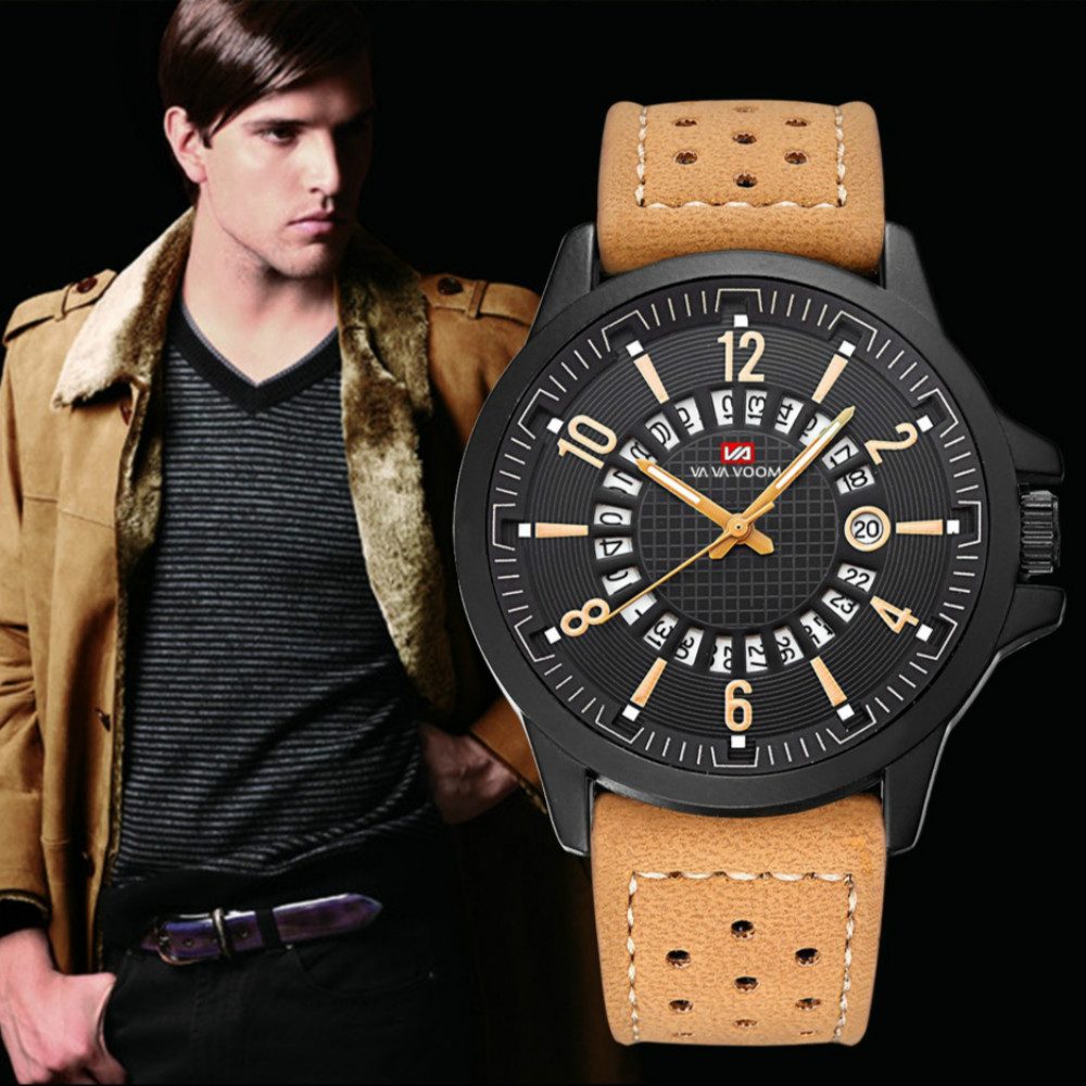 VA VA VOOM Brand Fashion  Watches For Men Casual Outdoor Sports Watche Pu Leather Business Watchs Belt Wristwatch Watch