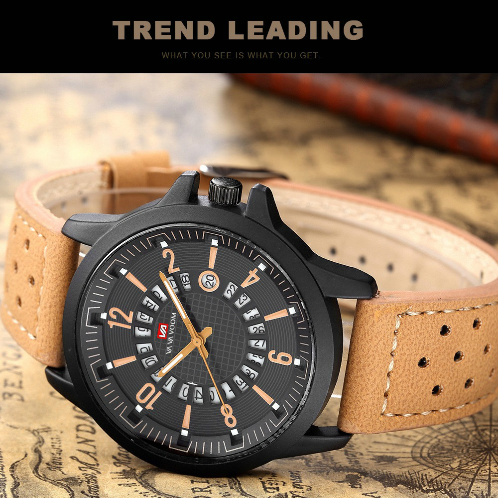 VA VA VOOM Brand Fashion  Watches For Men Casual Outdoor Sports Watche Pu Leather Business Watchs Belt Wristwatch Watch
