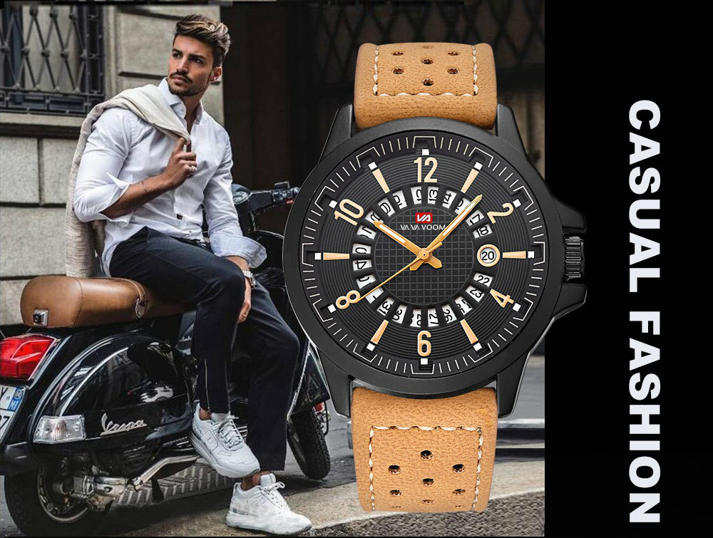 VA VA VOOM Brand Fashion  Watches For Men Casual Outdoor Sports Watche Pu Leather Business Watchs Belt Wristwatch Watch