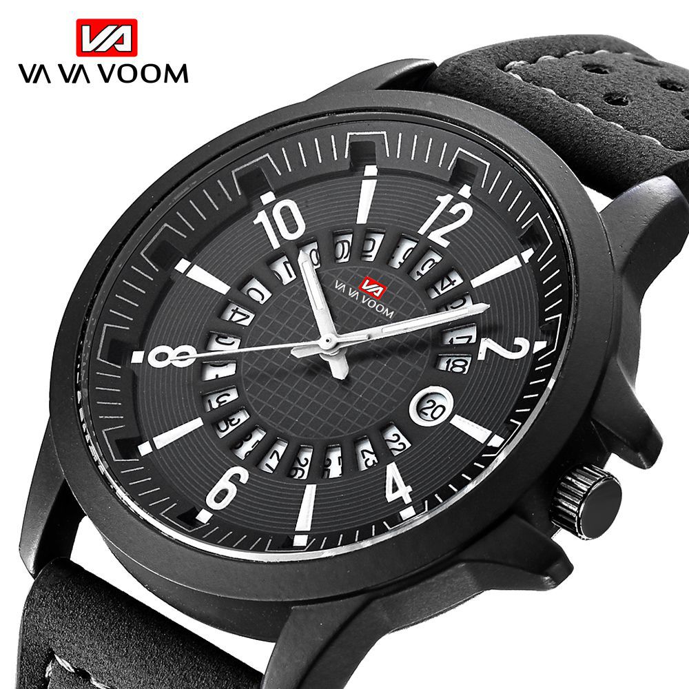 VA VA VOOM Brand Fashion  Watches For Men Casual Outdoor Sports Watche Pu Leather Business Watchs Belt Wristwatch Watch