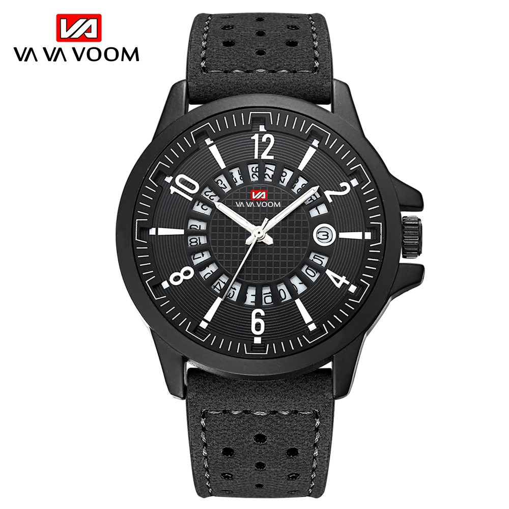 VA VA VOOM Brand Fashion  Watches For Men Casual Outdoor Sports Watche Pu Leather Business Watchs Belt Wristwatch Watch
