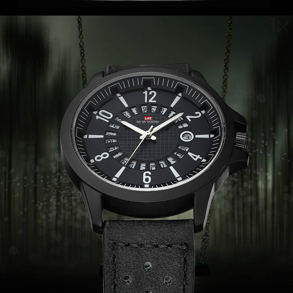 VA VA VOOM Brand Fashion  Watches For Men Casual Outdoor Sports Watche Pu Leather Business Watchs Belt Wristwatch Watch