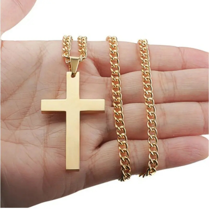 Titanium steel simple cross necklaces pendants for men stainless steel jewelry Christian jewellery