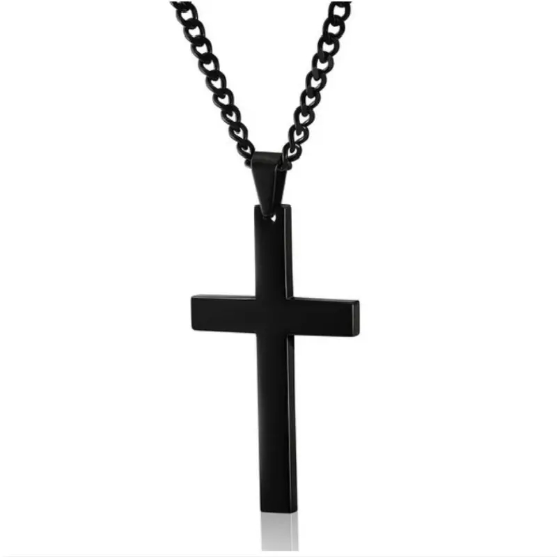 Titanium steel simple cross necklaces pendants for men stainless steel jewelry Christian jewellery