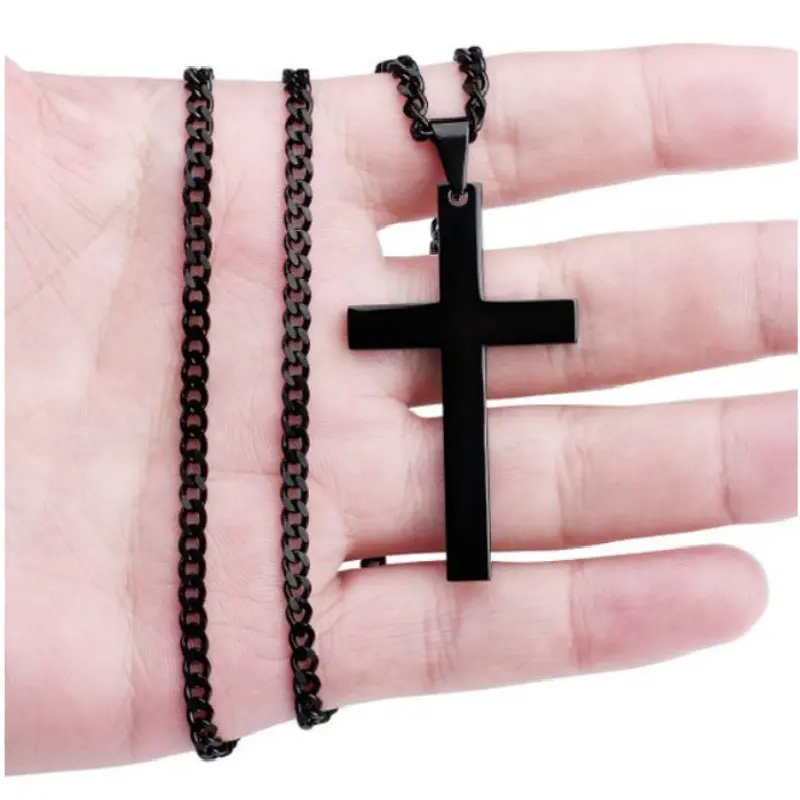 Titanium steel simple cross necklaces pendants for men stainless steel jewelry Christian jewellery
