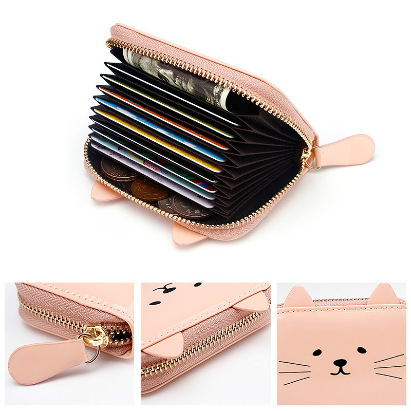 Wallets For Women Fun Cat Head Organ Card Holder Exquisite Zip Multi-card Coin Purse Bags Wallets