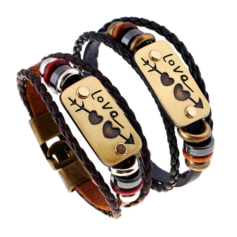 Korean leather couple bracelet woven couple female bracelet Valentine&apos;s day leather bracelet