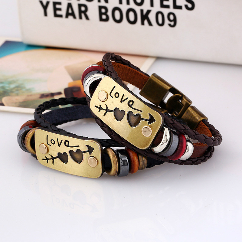Korean leather couple bracelet woven couple female bracelet Valentine&apos;s day leather bracelet