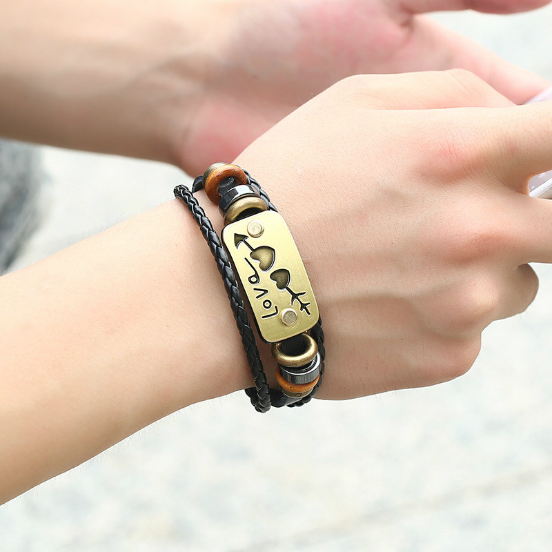 Korean leather couple bracelet woven couple female bracelet Valentine&apos;s day leather bracelet