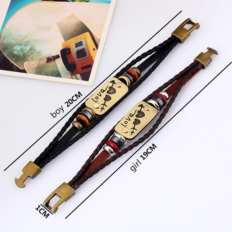 Korean leather couple bracelet woven couple female bracelet Valentine&apos;s day leather bracelet