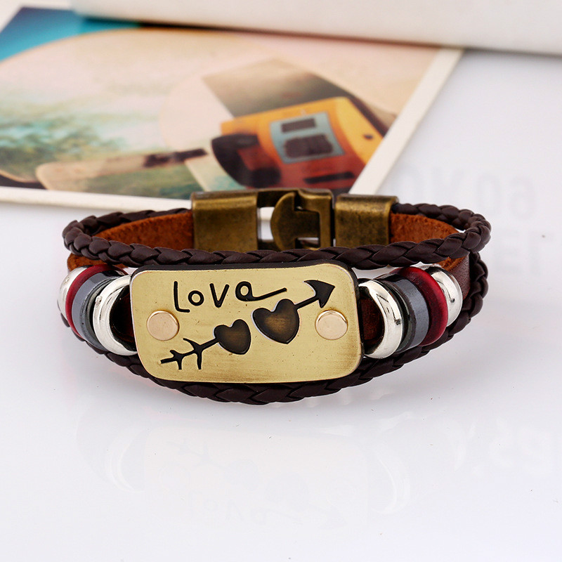 Korean leather couple bracelet woven couple female bracelet Valentine&apos;s day leather bracelet