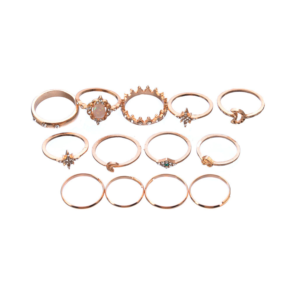 13 PCS/SET Rings Sets In Jewellery ROpal Crown Diamond Explosion Star Moon Rings Jewelry Gold Rings