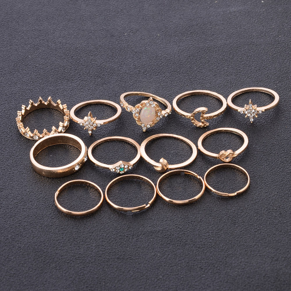 13 PCS/SET Rings Sets In Jewellery ROpal Crown Diamond Explosion Star Moon Rings Jewelry Gold Rings
