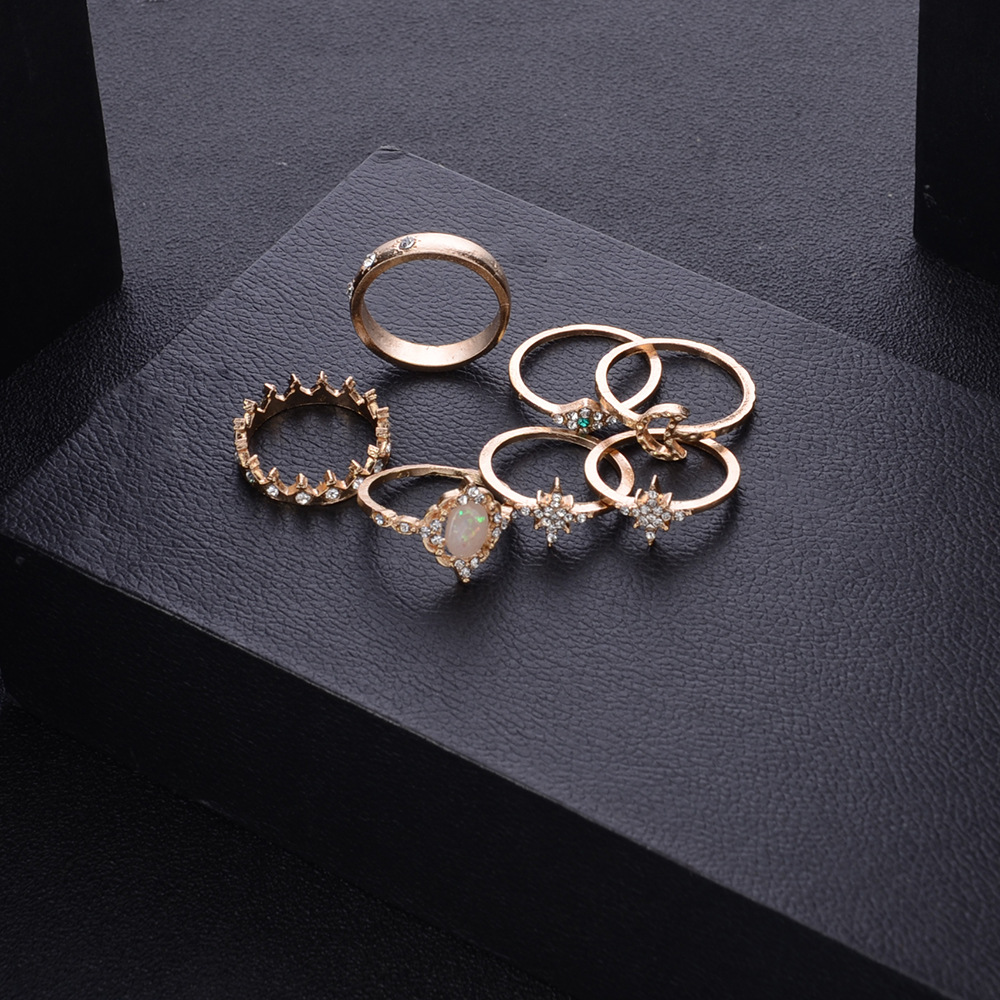 13 PCS/SET Rings Sets In Jewellery ROpal Crown Diamond Explosion Star Moon Rings Jewelry Gold Rings