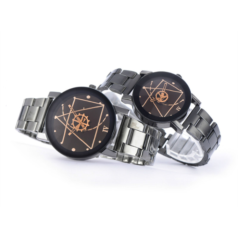 2PCS/SET Steel couple watches retro Korean fashion quartz watch men women wrist watche wristwatches
