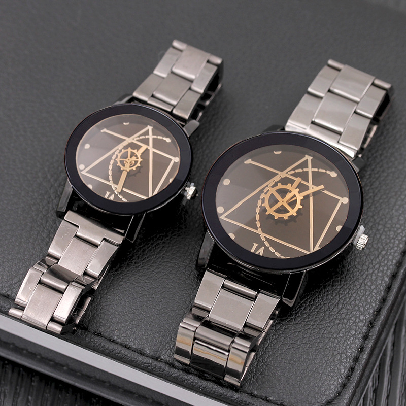 2PCS/SET Steel couple watches retro Korean fashion quartz watch men women wrist watche wristwatches