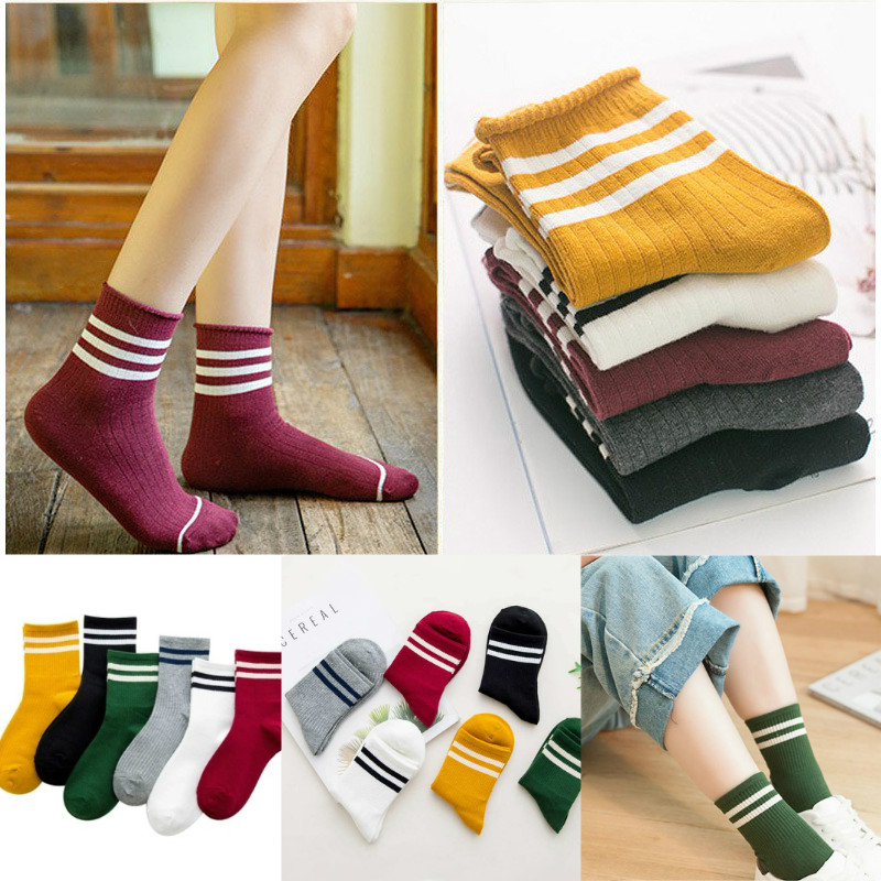 3 Pairs Funny Cute Socks Girls Cotton Loose Striped Socks Colorful Women Sox Harajuku Designer Retro