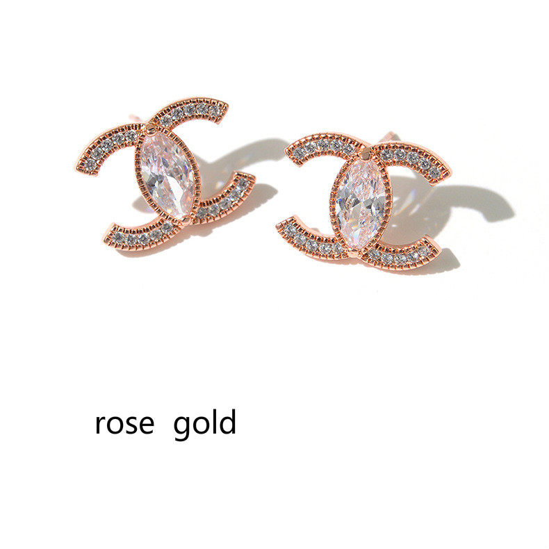 New double c earrings zircon copper micro inlaid big trend c-shaped net red earrings earrings