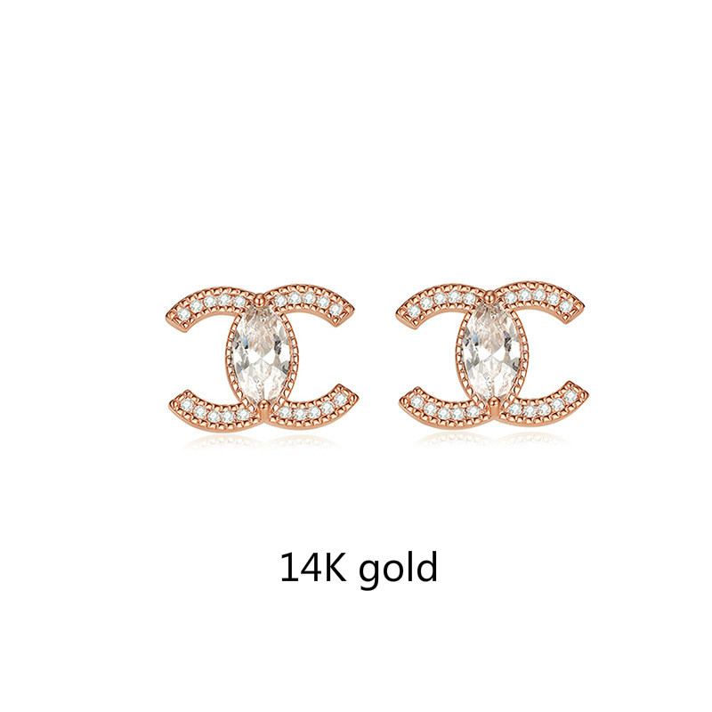 New double c earrings zircon copper micro inlaid big trend c-shaped net red earrings earrings