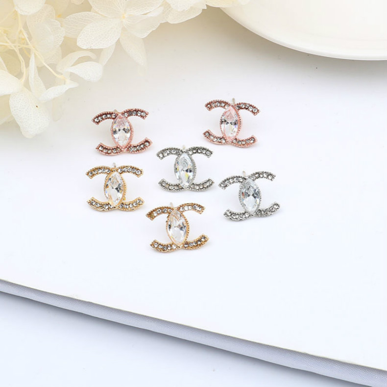 New double c earrings zircon copper micro inlaid big trend c-shaped net red earrings earrings
