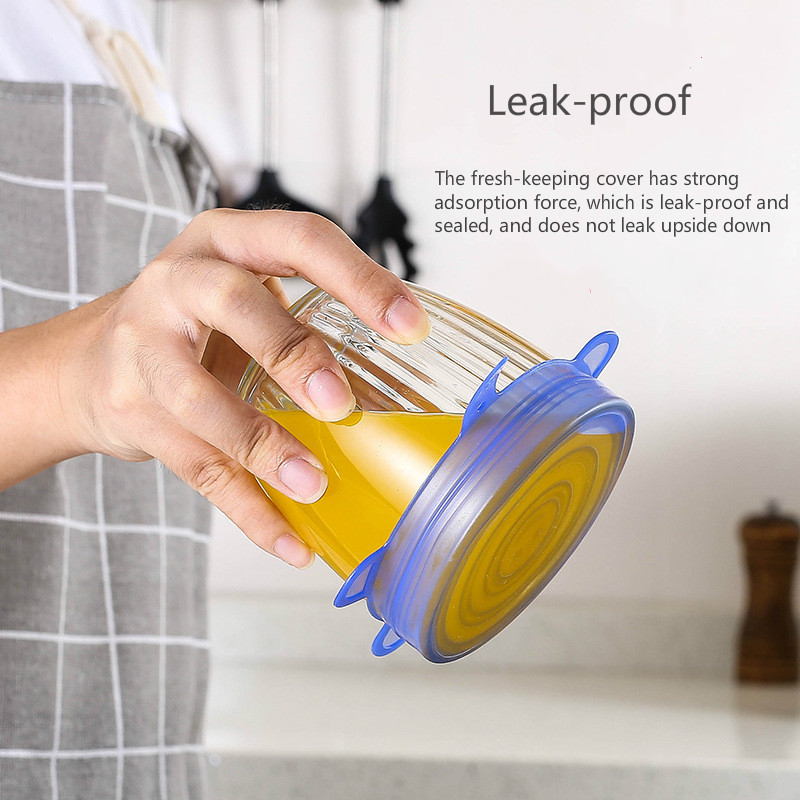 6PCS/set Food grade silicone fresh-keeping lid High temperature resistant reusable fresh-keeping lid