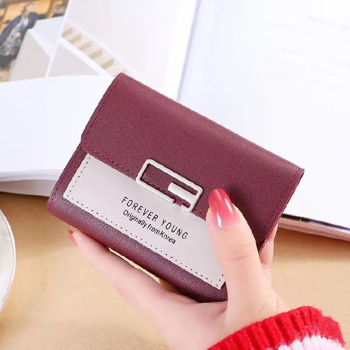 New arrival korean wallet leather women hit color wallet ladies short buckle fashion mini coin purse