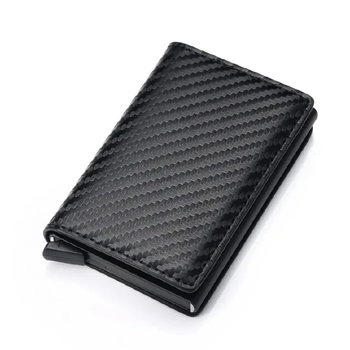 Mini Wallets Men And Women Carbon Fiber Card Holder Wallets Brand Rfid Magic Trifold Leather Slim Small Money Bag Male Purses
