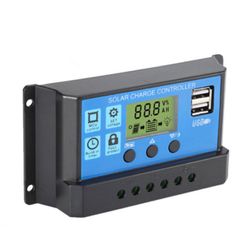 30A solar controller LCD solar controller 12v24v automatic identification solar panel charge controller can be used for mobile phone charging outdoor camping lighting Blue