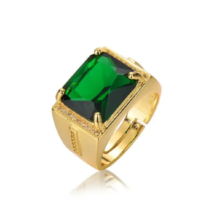 Popular emerald rings for men retro style square ethnic ring gold-plated open ring jewelry ring male  in jewellery