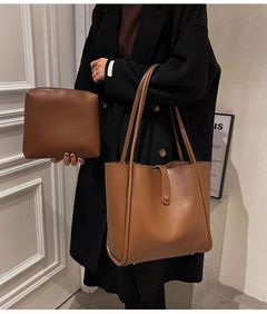 Fashion large capacity pure color shoulder  bag  new women's bag simple handbag commuter handbag Khaki