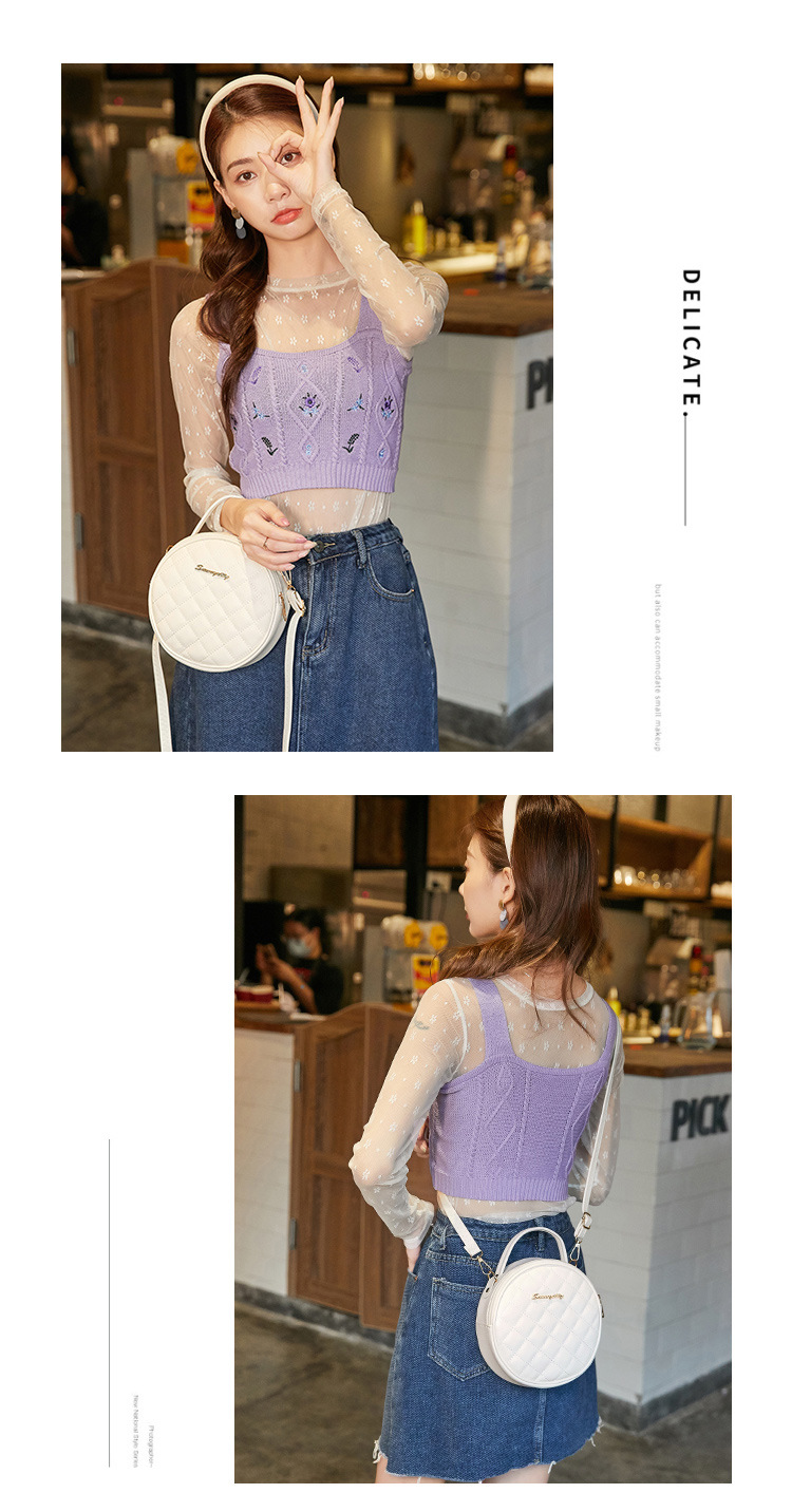 New Lingge Embroidery Women's One Shoulder Bag Small Round Bag Mini Crossbody Bag Handbags