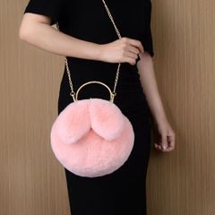 New Rabbit Ear Plush Women's Handbags Oblique Span Cute Bag  Handheld Wool Bag Autumn and Winter Jacketed Shoulder Bag Pink