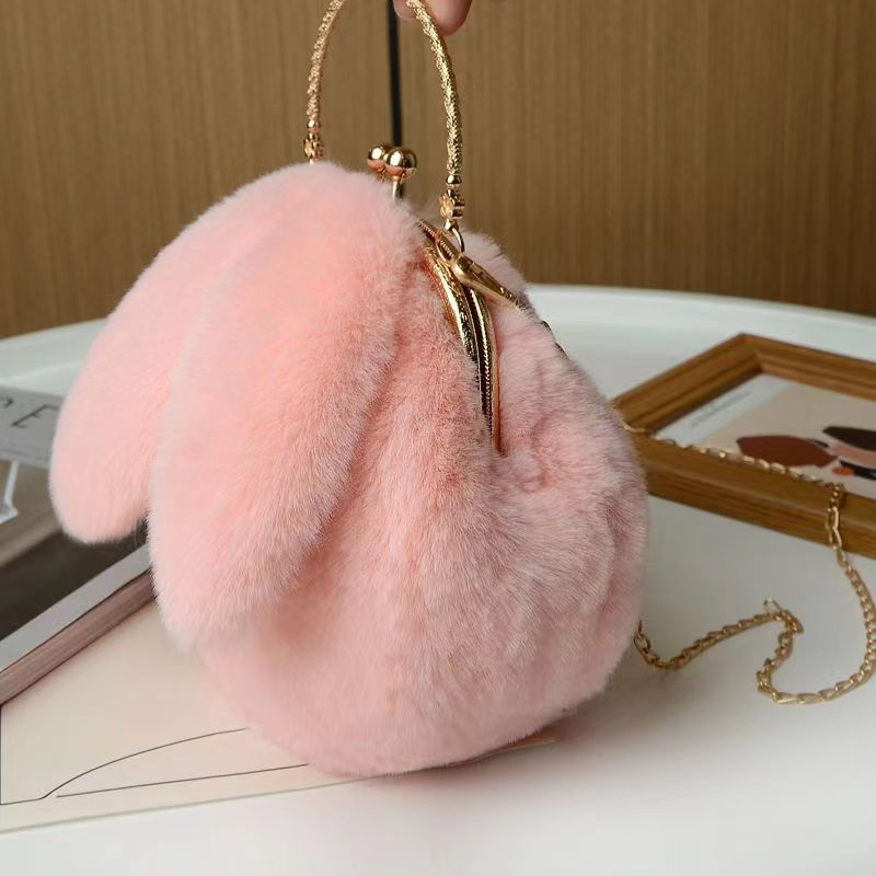 New Rabbit Ear Plush Women's Handbags Oblique Span Cute Women's Bag  Handheld Wool Bag Autumn And Winter Jacketed Shoulder Bag Crossbody Bags