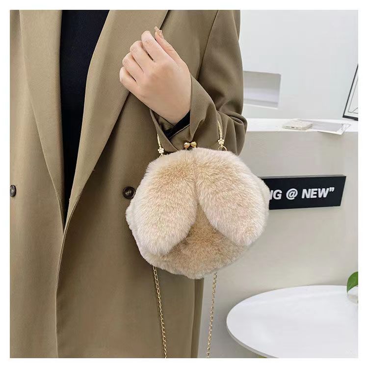 New Rabbit Ear Plush Women's Handbags Oblique Span Cute Women's Bag  Handheld Wool Bag Autumn And Winter Jacketed Shoulder Bag Crossbody Bags