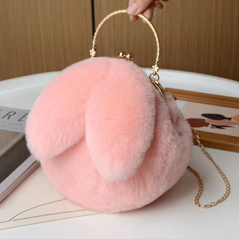 New Rabbit Ear Plush Women's Handbags Oblique Span Cute Women's Bag  Handheld Wool Bag Autumn And Winter Jacketed Shoulder Bag Crossbody Bags