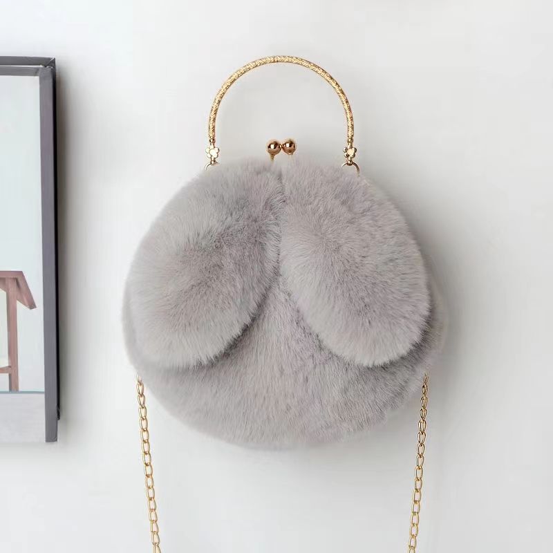 New Rabbit Ear Plush Women's Handbags Oblique Span Cute Women's Bag  Handheld Wool Bag Autumn And Winter Jacketed Shoulder Bag Crossbody Bags