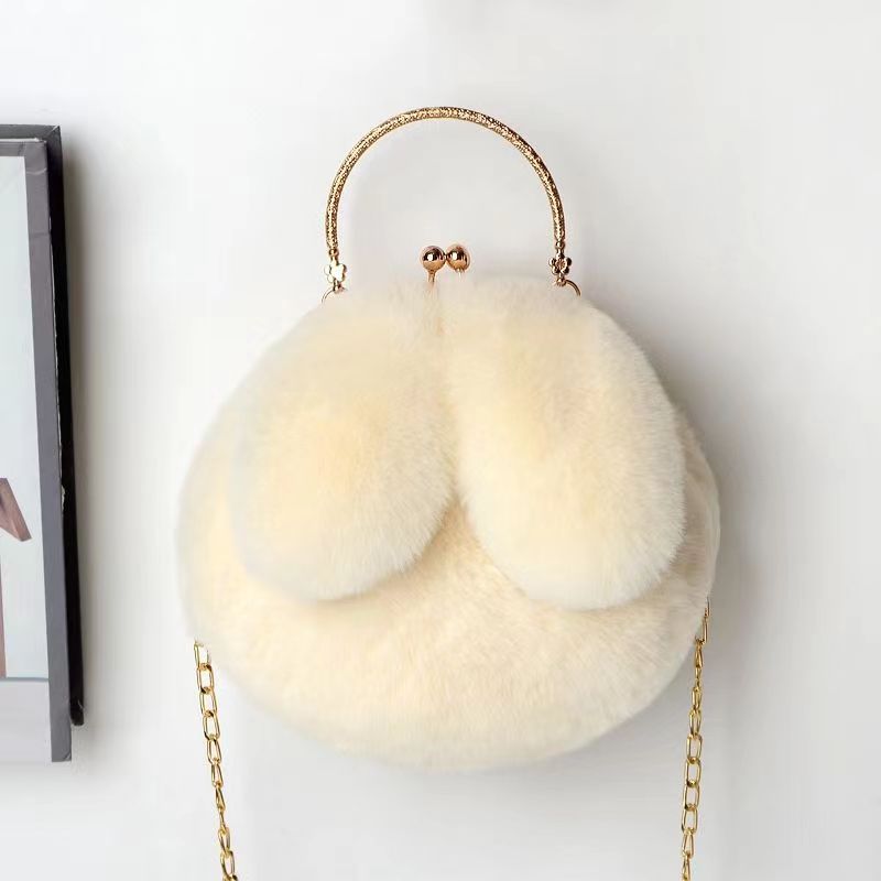 New Rabbit Ear Plush Women's Handbags Oblique Span Cute Women's Bag  Handheld Wool Bag Autumn And Winter Jacketed Shoulder Bag Crossbody Bags