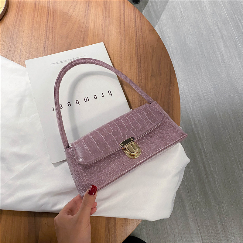 Popular New Women's Handbags  With Stone Print Fashion Shoulder Bag Underarm Bag purplepurple