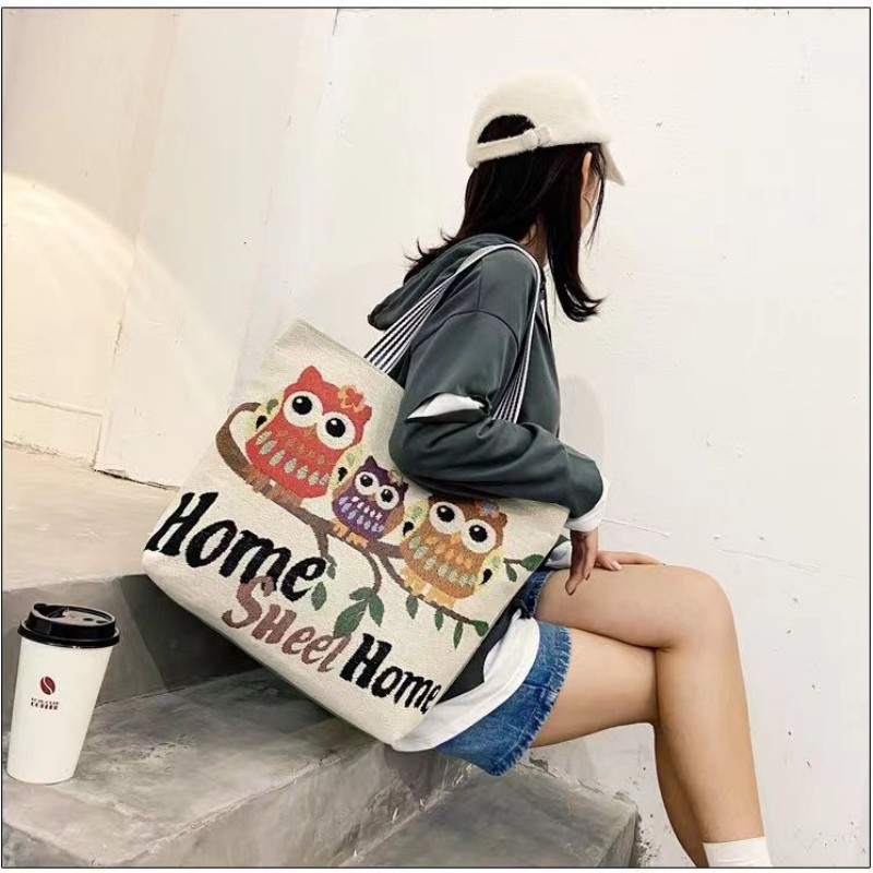 Large Capacity Canvas Bag Shoulder Bag Linen Crossbody Bag For Women Trendy Cool Ethnic Style Shoulder Bag Handbag