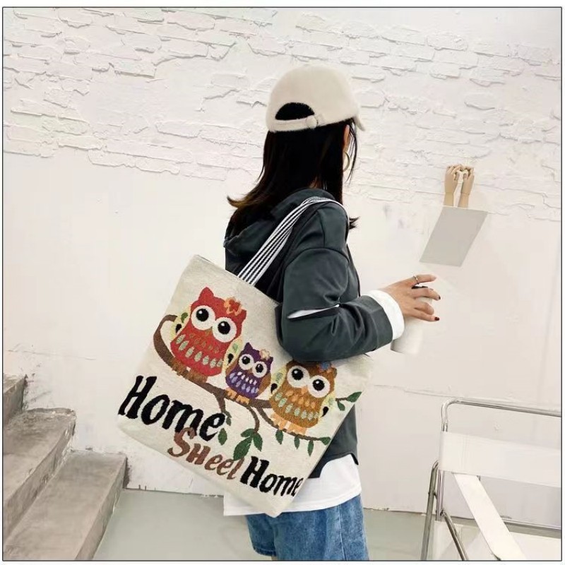 Large Capacity Canvas Bag Shoulder Bag Linen Crossbody Bag For Women Trendy Cool Ethnic Style Shoulder Bag Handbag