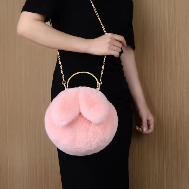 New Rabbit Ear Plush Women's Handbags Oblique Span Cute Women's Bag  Handheld Wool Bag Autumn And Winter Jacketed Shoulder Bag Crossbody Bags
