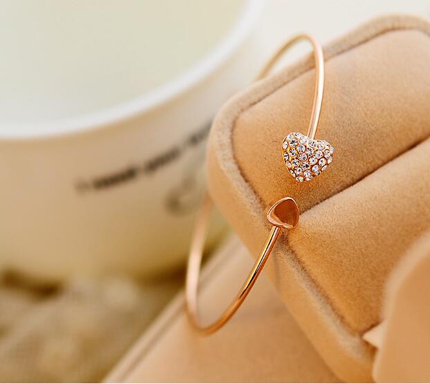 JC Gift women Bracelets Adjustable Crystal Heart Cuff Jewelry Lady Bracelet Jewellery