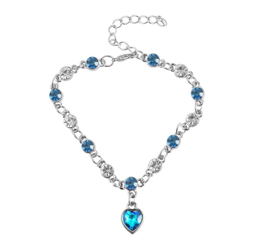 JC Gift Women Bracelets Fashion Ladies Bracelet girl Classic Jewelry Heart of Sea Crystal Silver Heart Bracelets Blue Sapphire Tanzanite Chain Bracelet