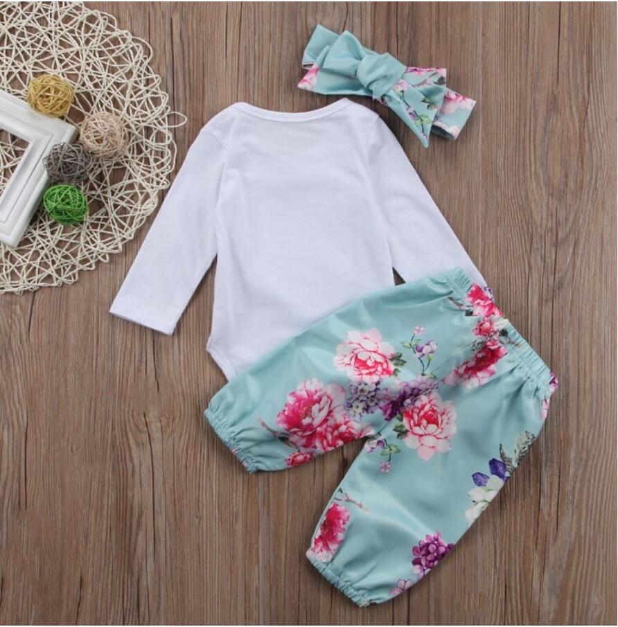 JC Newborn Baby Girls 3PCS Suits Flower Long sleeve Rompers+pants+Scarf Set Outfits Clothes 3pc
